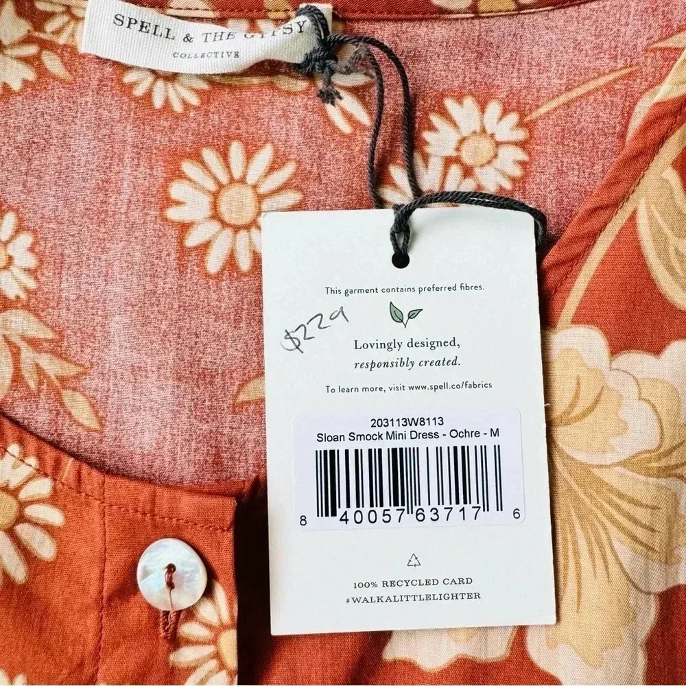 NWT SPELL & THE GYPSY Sloan Smock Mini Dress in Ochre Size M - Picture 15 of 16